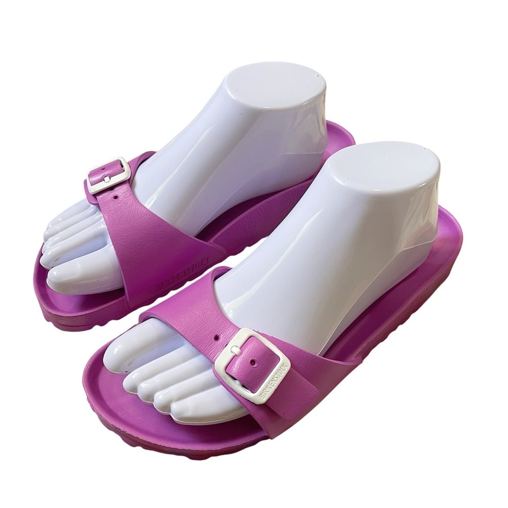 Birkenstock Pink Slide Sandals with Silver Buckles